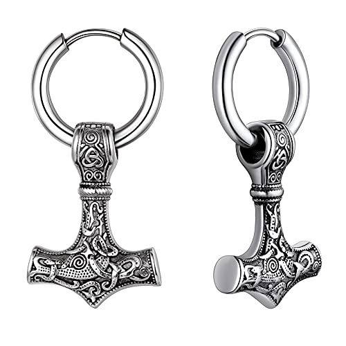 FaithHeart Viking Thors Hammer Ohrstecker für Herren Männer Punk Creolen Ohrringe Wikinger Amulett mit Geschenkebox für Weihnachten von FaithHeart