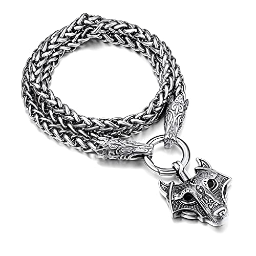 FaithHeart Viking Wolfkopf Anhänger mit 7mm breit Punk Wiking Stil Fenrir wolfkopf Halskette Nordischer Amulett für Geburtstag Valentinstag Weihnachten von FaithHeart