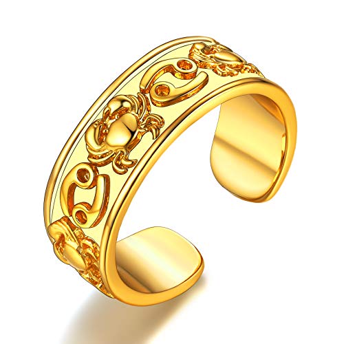 FaithHeart Vintag Ring Sternzeichen Krebs Ring vergoldet Ring Offener Ring Verstellbarer Ring mit Geschenkebox für Damen Herren von FaithHeart
