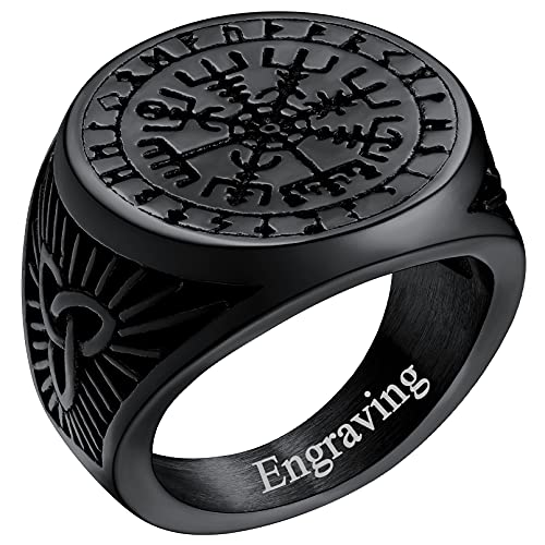 FaithHeart Vintag Siegelring mit Rune Wikinger Style Kompass Fingerring mit Rune Skandinavischer Vegvisir Fingerring personalisierter Freundschaftsring Partnerring von FaithHeart