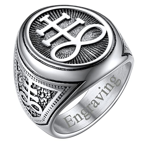 FaithHeart Vintage Herren Jungen Bandring Männer Statementring Siegel von Satan Leviathan Bandring Personalisierter Punk Siegelring Partnerring Freundschaftsring von FaithHeart
