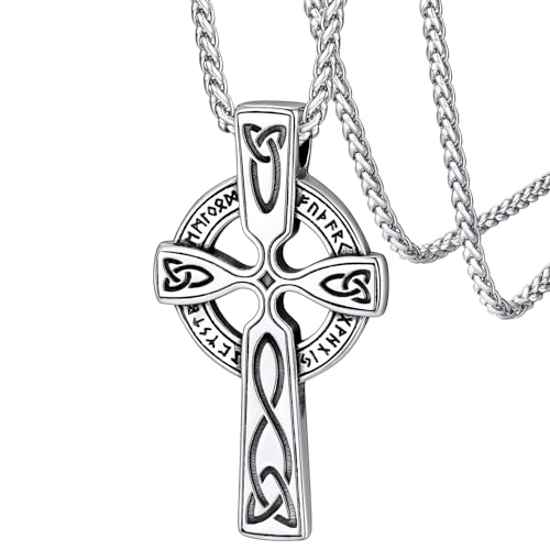 FaithHeart Wikinger Rune Kette für Herren Jungen Viking Keltischer Kreuz Anhänger mit Rune Symbol Nordischer Amulett von FaithHeart