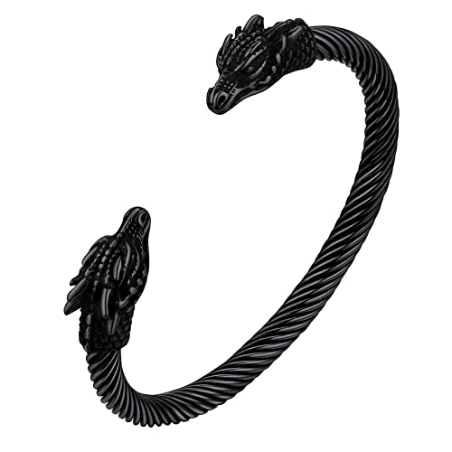 FaithHeart Wikinger Schmuck für Herren Jungen Punk Viking Drachenkopf Armreif Verstellbares Kettenarmband mit Geschenkebox für Freunden Ehemann von FaithHeart