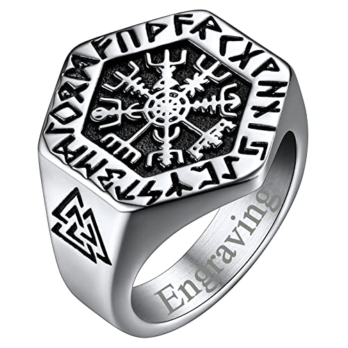 FaithHeart Wikinger Vegvisir Fingerring in Größe 70 Nordischer Kompass Ring personalisierter Sechseck Fingerring mit Rune Symbol für Weihnachten Geburtstag von FaithHeart