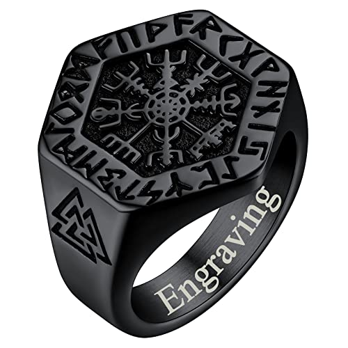 FaithHeart Wikinger Vegvisir Ring in Größe 70 Punk Nordischer Fingerring mit Rune Symbol Viking Rune Ring mit Gravur für Weihnachten Geburtstag von FaithHeart