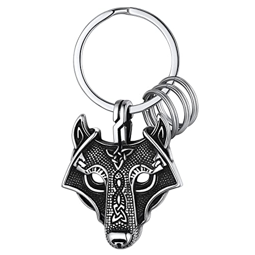 FaithHeart Wolfkopf Schlüsselanhänger Viking Style Keychain Wolfkopf Schlüsselanhänger mit Geschenkebox für Weihnachten Valentinstag von FaithHeart