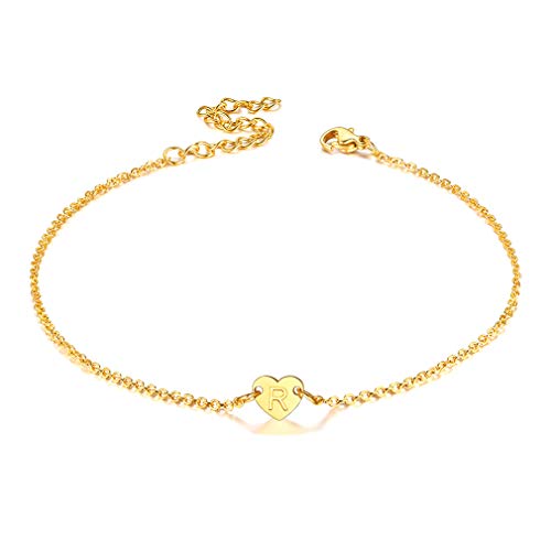 FaithHeart gold Fußkette mit Buchstabe R für Mädchen, Sommer Strand Fußkettchen, auch als Armband, 22cm lang Fußbänder für Frauen von FaithHeart