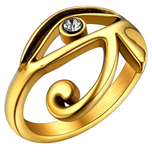FaithHeart gold Horus Auge Siegelring Bandringe in Größe 54 Retro Herren Jungen Bandring mit Strasssteine für damen und herren von FaithHeart