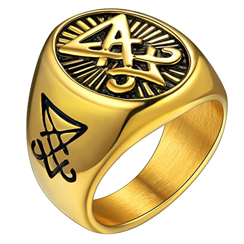 FaithHeart gold herren männer Fingerring Punk Retro Siegelring Satanic Luzifer Partnerring Freundschaftsring für Paar Pärchen von FaithHeart