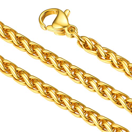 FaithHeart goldene Halskette für Herren Jungen, 3MM Breit 75cm Lang Weizenkette Halskette, Punk Kette Freundschaftskette Partnerkette mit Geschenkebox für Geburtstag von FaithHeart