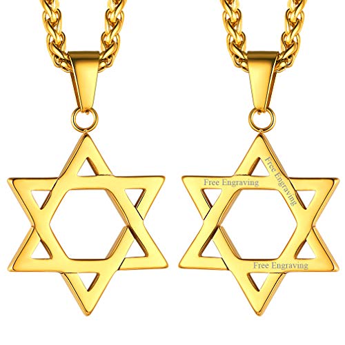 FaithHeart goldene Kette mit David Stern Anhänger Jüdischer Hexagramm Anhänger Halskette mit Gravur für Geburtstag Vatertag FaithHeart goldene Kette mit David Stern Anhänger Jüdischer Hexagramm Anhänger Halskette mit Gravur für Geburtstag Vatertag von FaithHeart