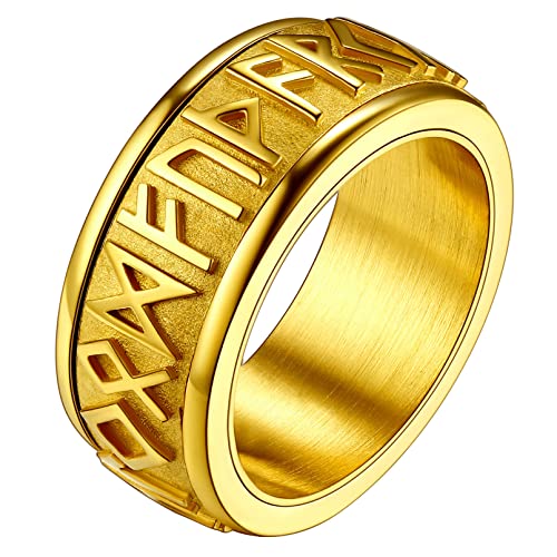 FaithHeart goldener Bandring Herren Männer Spinnerring mit Rune Symbol Punk Retro Fingerring mit Geschenkebox für Valentinstag Weihnachten von FaithHeart