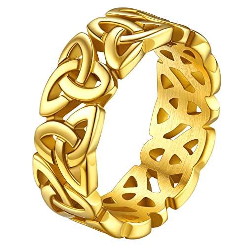 FaithHeart goldener Bandring für Damen Mädchen Trinity Knot Fingerring 7.5mm breit Ewigkeitring Verlorbungsring für Weihnachten Valentinstag von FaithHeart