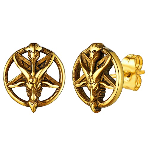 FaithHeart goldener Baphomet Ziegenkopf Ohrstecker für Herren Jungen Punk Gotik Ziegenkopf Ohrstecker für Freunden Ehemann Model von FaithHeart