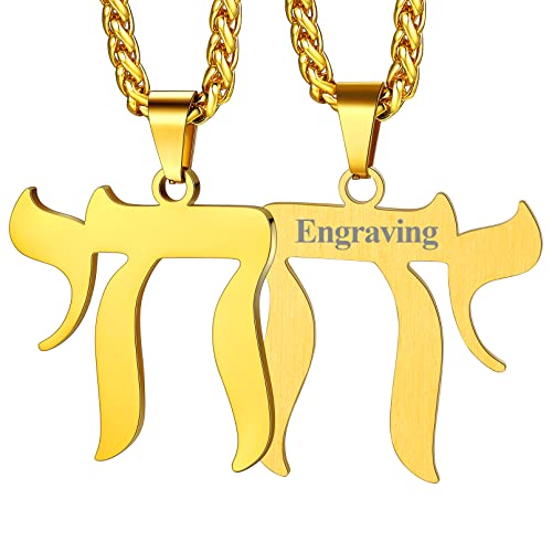FaithHeart goldener Hebräischer Chai Anhänger für Herren Männer Jüdischer Chai Halskette Punk Gotik Jüdischer Chai Anhänger Halskette für Freunden Ehemann von FaithHeart
