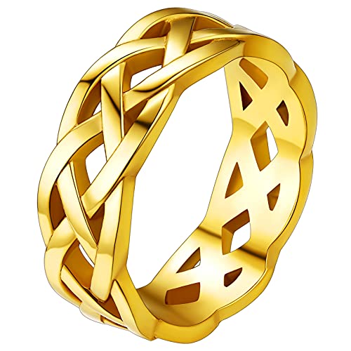 FaithHeart goldener Irischer Keltischer Knot Fingerring 7mm breit Bandring Celtic Knot Ring für Damen Mädchen von FaithHeart