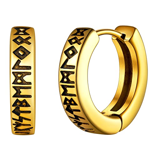 FaithHeart goldener Kreolen Ohrstecker für Herren Jungen Nordischer Viking Rune Ohrstecker Wikinger Schmuck Rune Creolen Ohrstecker für Papa Freunden Model von FaithHeart