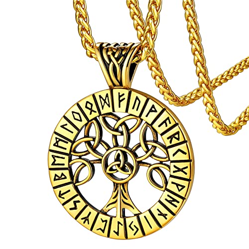 FaithHeart Goldener Lebensbaum Anhänger Nordischer Keltischer Knot mit Rune Symbol Wikinger Schmuck für Geburtstag Muttertag von FaithHeart