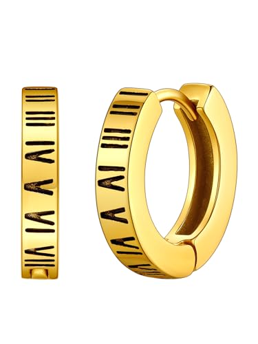 FaithHeart goldener Römische Ziffern Ohrstecker, Piercing Creolen Hoop Ohrstecker, Punk Kreolen Ohrschmuck für Vatertag Geburtstag Valentinstag von FaithHeart