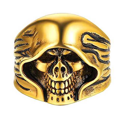 FaithHeart goldener Schädel Totenkopf Ring Herren Männer Retro Stil Fingerring Punk Gotischer Fingerring für Freunden Männer von FaithHeart