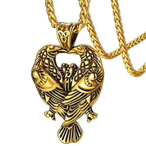 FaithHeart goldener Viking doppelt Raven Halskette für Herren Damen Punk Retro doppelt Raven Anhänger mit Geschenkbox für Freunden Ehemann von FaithHeart