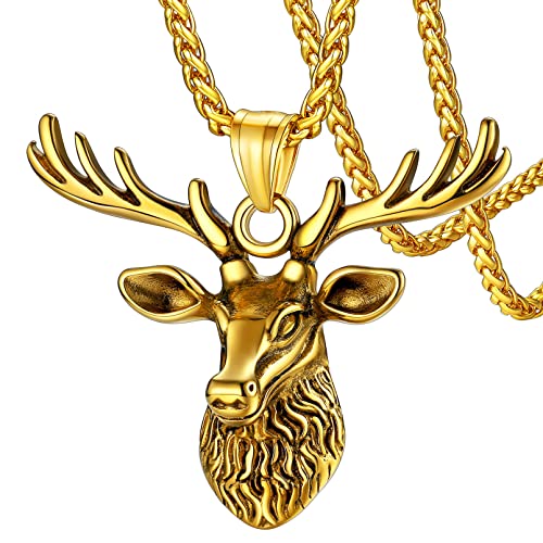 FaithHeart goldener Vikinge Hirsch Anhänger für Herren Jungen Punk Retro Tratenschmuck Kette, Wikinger Anhänger für Freunden Ehemann Papa von FaithHeart