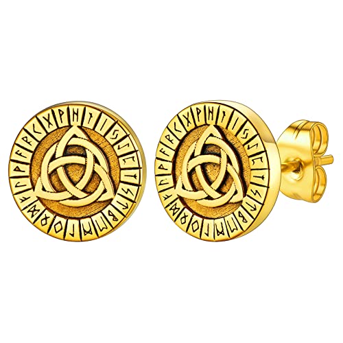 FaithHeart goldener Wikinger Keltischer Knot Ohrstecker für Herren Jungen Punk Piercing Ohrstecker mit Rune für Geburtstag Weihnachten von FaithHeart