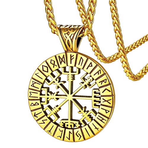 FaithHeart goldener Wikinger Vegvisir Anhänger Punk Viking Kompass Amulett für Freund Ehemann von FaithHeart