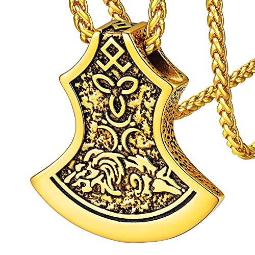 FaithHeart goldener Wikingeraxt Anhänger Punk Viking Stil Axt Anhänger Talismus Geschenk für Herren Männer Ehemann von FaithHeart