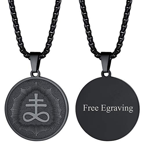 FaithHeart gravierbare Satanic Leviathan-Kreuz-Schwefel-Symbol-Halskette aus Edelstahl mit rundem Anhänger Medaillon Schwarz von FaithHeart