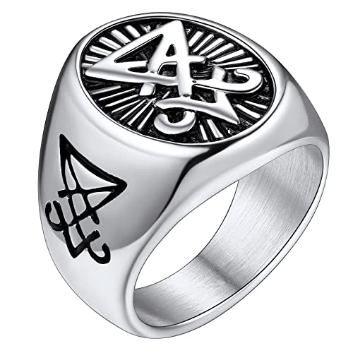 FaithHeart herren Männer Fingerring Statement Ring Punk Siegel von Luzifer Ring Hip pop Partnerring Freundschaftsring mit Geschenkebox von FaithHeart
