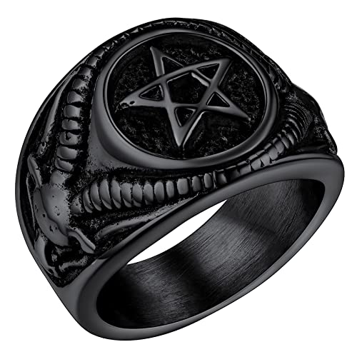 FaithHeart herren Männer Satan Pentagram Ring Statement Ring Punk Siegelring Hip pop Partnerring Freundschaftsring mit Geschenkebox von FaithHeart
