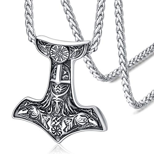 FaithHeart Herren Mjölnir Anhänger Vintag Thors Hammer Halskette mit Odin Wikinger Amulett Schmuck Geeignet für Herren Jungen Damen von FaithHeart