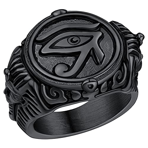 FaithHeart herren ringe Horus Auge Fingerring Schwarz herren Heiliger Bandring Siegelring mit geschenkebox für Vatertag Muttertag von FaithHeart