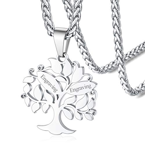 FaithHeart personalisierte Namenskette Damen Halskette mit Lebensbaum Anhänger Edelstahl Baum des Lebens mit 2 Namen Gravur von FaithHeart