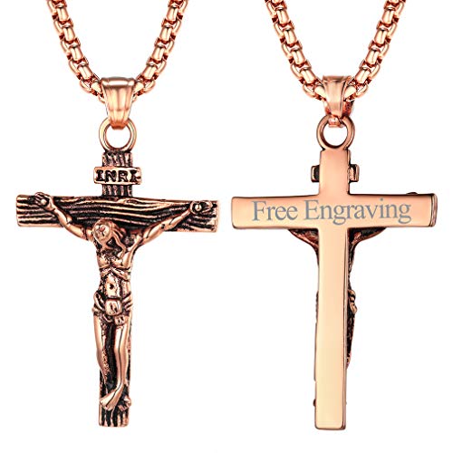 FaithHeart personalisierte Rosegold Kreuz Halskette aus Edelstahl Halskette mit Anhänger Kreuz für Mama und Papa von FaithHeart