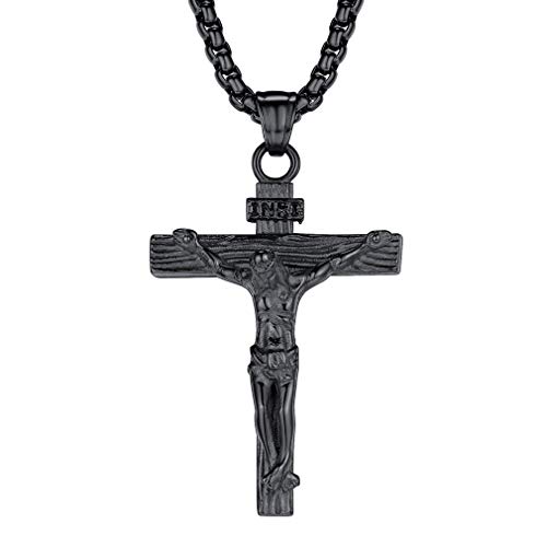 FaithHeart personalisierte Schwarz Edelstahl Kette aus Edelstahl Kreuz Kastenkette aus Edelstahl für Mädchen und Herren von FaithHeart