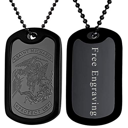 FaithHeart personalisierte schwarz Dog Tag Kette Schutzengel Saint Michael Anhänger Religiöser Schmuck für Damen und Herren von FaithHeart