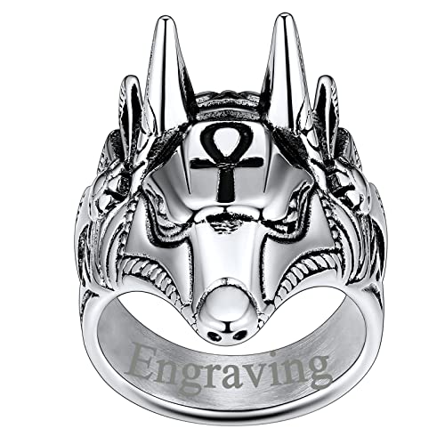 FaithHeart personalisierter Ägyptischer Gottes Anubis Ring in Größe 56.9 Punk Ankh Kruzifix Fingerring für Weihnachten Geburtstag Vatertag von FaithHeart