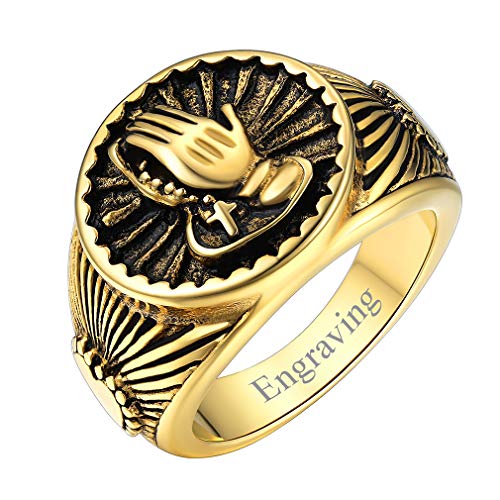 FaithHeart personalisierter Betende Hände Siegelring Punk Retro Praying Hand Religiöser Bandring Partnerring für Damen Herren von FaithHeart