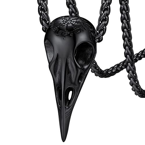 FaithHeart personalisierter Raven Anhänger Halskette für Herren Männer Punk Gotik Kräheschädel Halskette mit Kompass für Freunden Ehemann von FaithHeart