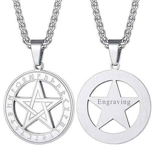 FaithHeart personalisierter Viking Pentagramm Anhänger Silber Pentagramm Kette mit Geschenkebox für Damen und Herren von FaithHeart