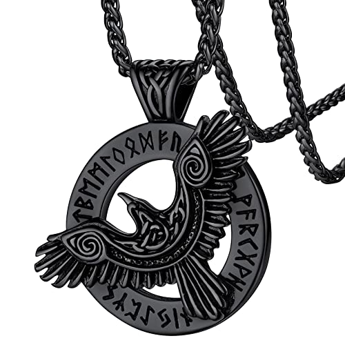 FaithHeart personalisierter Viking Rabe Anhänger Halskette Wikinger Krähe Kette Retro Nordischer Krähe Kette mit Rune Symbol für Geburtstag Vatertag Valentinstag von FaithHeart