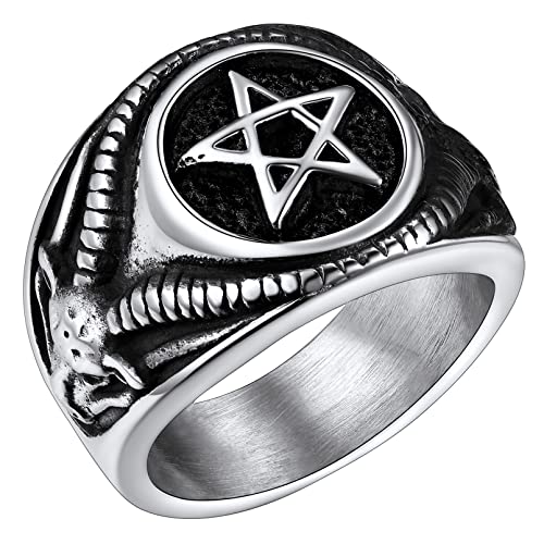 FaithHeart personalisierter herren männer Fingerring Punk Retro Siegelring Inverted Pentagram Partnerring Freundschaftsring für Paar Pärchen von FaithHeart