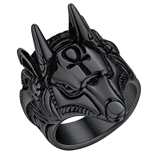 FaithHeart schwarz Ägypten Anubis Fingerring in Größe 54.4 Punk Ankh Kreuz Ring mit Geschenkebox für Geburtstag Weihnachten Vatertag von FaithHeart