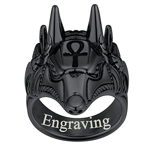 FaithHeart schwarz Ägypten Anubis Ring in Größe 70 Punk Gotik Ankh Kreuz Fingerring mit Gravur für Valentinstag Geburtstag von FaithHeart