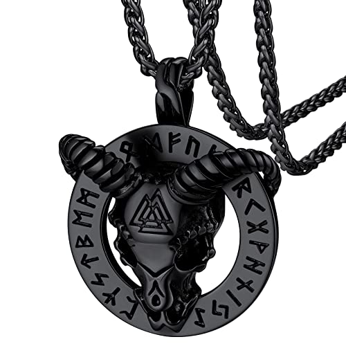 FaithHeart schwarz Anhänger Herren Jungen Ziegenkopf Pentagramm Anhänger mit Viking Rune Symbol für Freunden Ehemann von FaithHeart