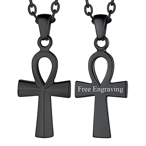 FaithHeart schwarz Ankh Kreuz Halskette für Herren Jungen Vintage ägyptisch Kreuz Ankh Anhänger mit Gravur für Freunden Ehemann Model von FaithHeart