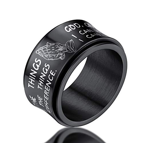FaithHeart schwarz Betende Hände Fingerring Bandring drehbarer Meditationsring für Herren Jungen Punk Spinnerring Fingerring Freundschaftsring mit Geschenkebox für Paar Pärchen von FaithHeart