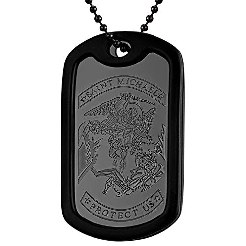 FaithHeart schwarz Dog Tag Kette Schutzengel Saint Michael Anhänger Schutzpatron Erzengel Anhänger Halskette für Damen und Herren von FaithHeart